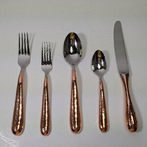 Williams Sonoma Anatolia 5 Piece Place Setting Copper Finish Stainless 18/10